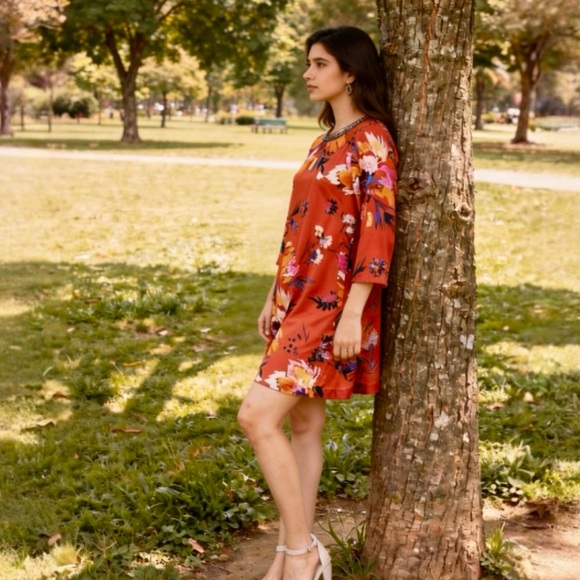 Maeve Sketched Peonies Tunic Dress by Anthropologie - Picture 5 of 15